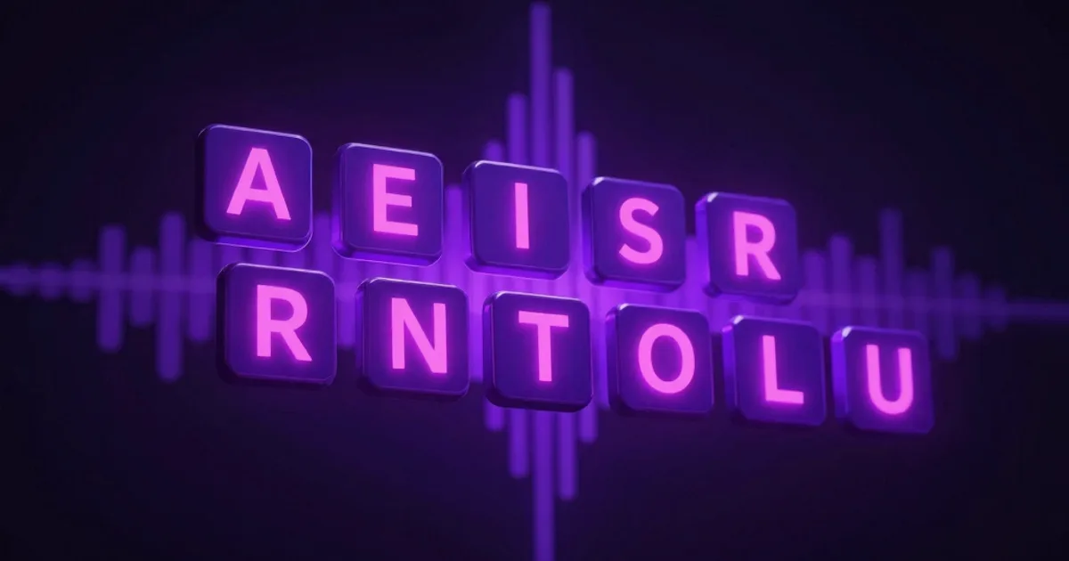 Lettres A E I S R flottantes avec graphique de fréquence — GlyphDuel